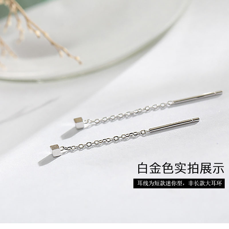 S925 pendientes cuadrados de plata esterlina elegante fresco corto estilo coreano simple estudiante mini pendientes