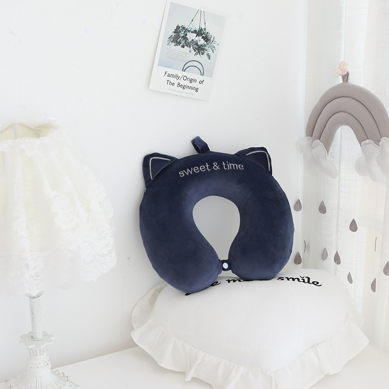 Almohada de viaje en forma de U, almohada cervical de espuma viscoelástica para avión, coche, masaje, portátil, almohada de cuello tipo muñeco