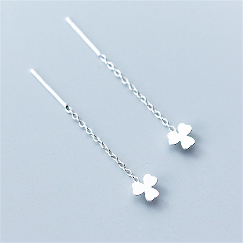 S925 plata fresca suerte pendientes para estudiantes estilo coreano simple gotas para los oídos cadena neta trébol rojo líneas al por mayor
