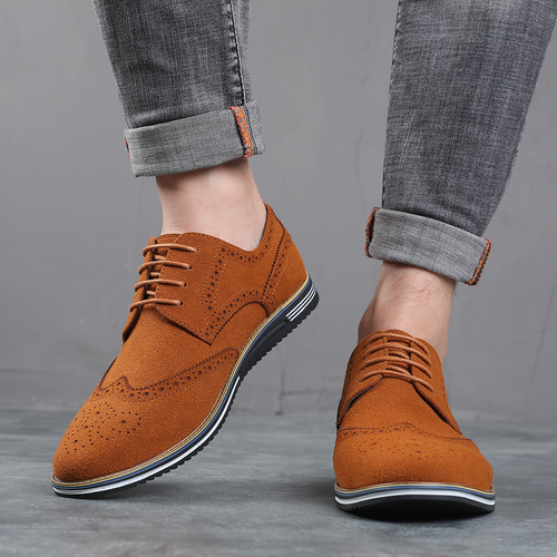 New men's brogue trendy men's shoes casual shoes large size frosted low-top shoes suede British men's shoes