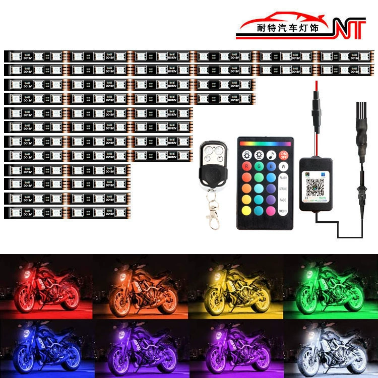 Один-до-двенадцати Bluetooth APP атмосферный свет светодиодный мотоцикл атмосферный Свет Голосовое управление Музыка Пульт дистанционного управления красочная световая панель