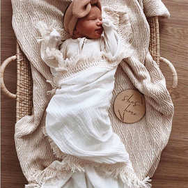ins婴幼儿流苏毯儿童纱布包裹巾婴儿车挡风盖毯夏空调抱被