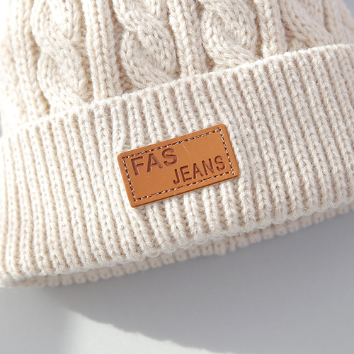 New Autumn/Winter Children's Knitted Wool Beanie with Embroidered Balls, Thick Hemp Pattern Baby Hooded Hat