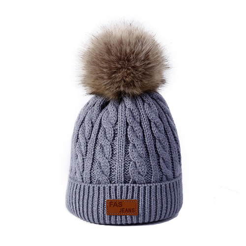 New Autumn/Winter Children's Knitted Wool Beanie with Embroidered Balls, Thick Hemp Pattern Baby Hooded Hat