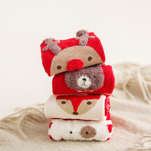 Autumn and winter socks cartoon three-dimensional Christmas socks cute sweet red socks New Year Christmas gift box dropshipping