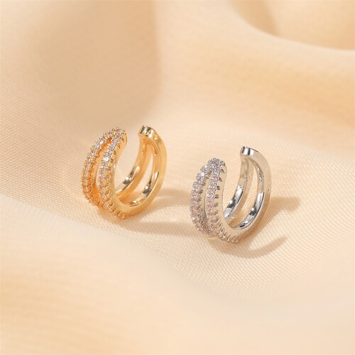 European and American double-layer full-diamond ear clips with personality and temperament, c-shaped ear bone clips, fashionable earrings, simple non-pierced earrings