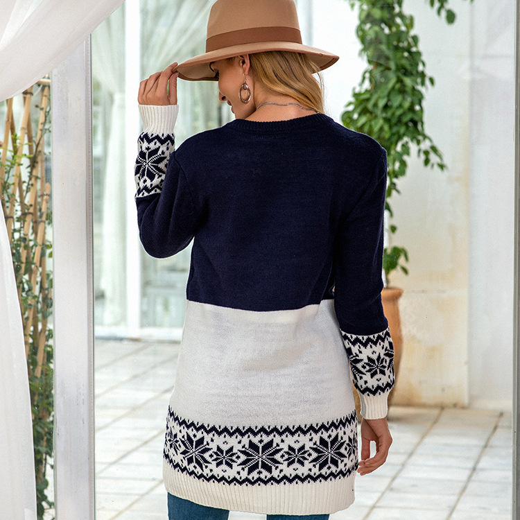 Herbst- und Winterpullover für Damen im Außenhandel, neuer Amazon-Weihnachts-Rentier-Jacquard-Freizeitpullover, mittellanger Pullover