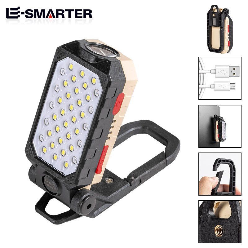 COB luz de trabajo USB de carga LED con gancho imán Pantalla de energía de emergencia linterna portátil Luz de inspección del coche