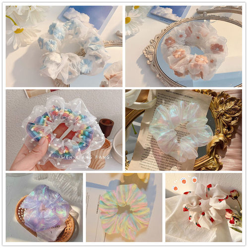 Mermaid Ji large intestine hair ring ins organza hair accessories JK plaid satin hair rope Korean style bow rubber band headband