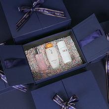 商务蓝色蝴蝶结礼盒双开门包装盒化妆品钱包香水送男士礼物盒空盒
