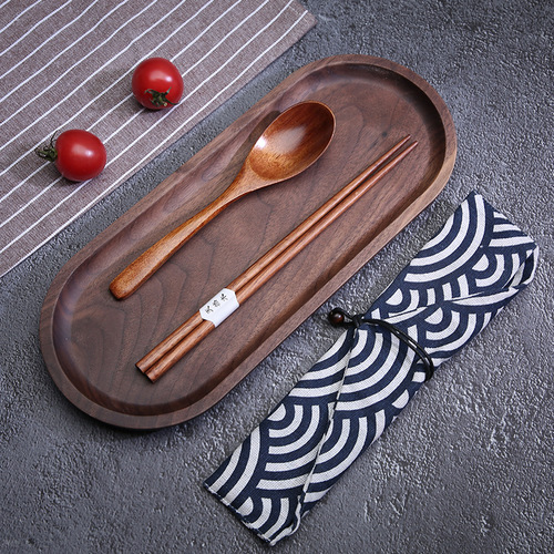 Japanese creative portable spoon, chopsticks and fork three-piece set Internet celebrity Western food gift tableware wooden spoon new string-wrapped chopsticks