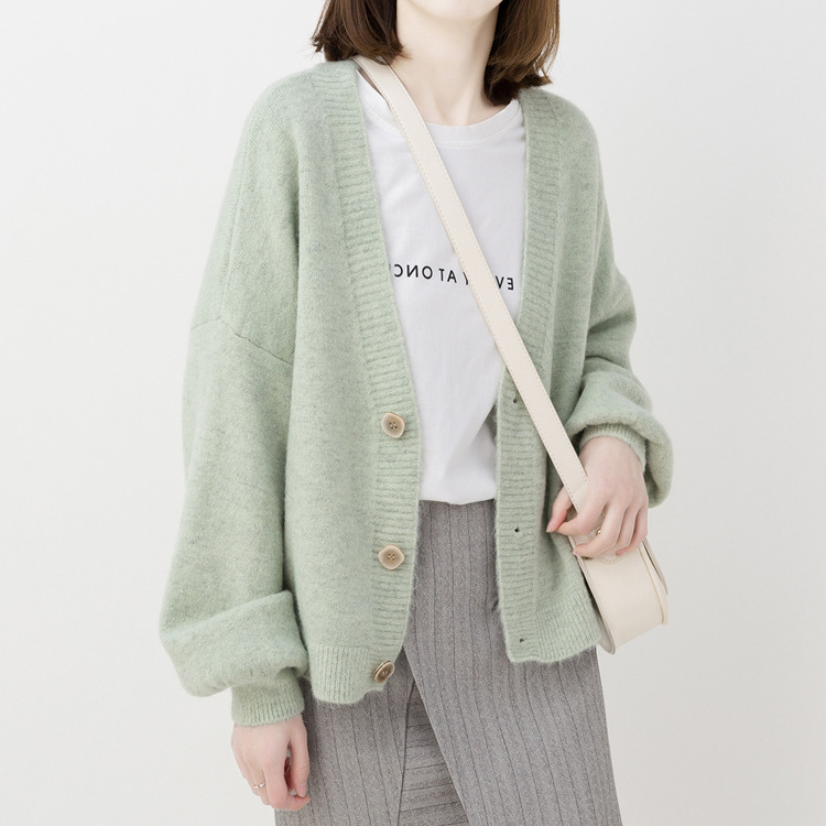 2025春秋新款宽松学生 长袖毛衣女外套 韩版上衣V领针织衫女开衫