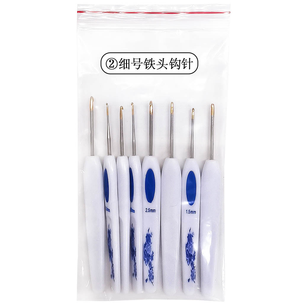 Herramientas de tejer nuevo suéter aguja mango de plástico azul y blanco mango de porcelana de aluminio crochet conjunto de 8 unidades