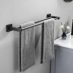 Space aluminum black towel rack double rod square bathroom hotel double-layer towel rack towel bar single rod hanging rod
