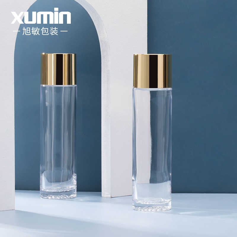 120ml de vidrio transparente botella de rocío puro tapa de oro brillante botella de tóner Esencia de agua sub-botella Xumin embalaje