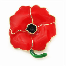 红色水钻罂粟花胸针 英国一战纪念胸花Poppy Brooch