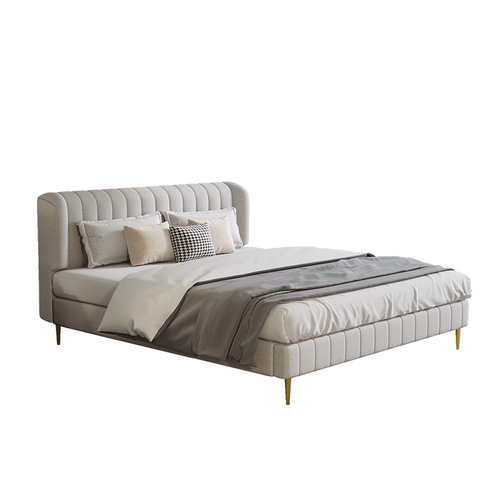 Modern minimalist tech fabric double bed for main bedroom, 1.8 meters, Nordic style upholstered fabric bed, popular on social media (Instagram), light luxury, no-wash