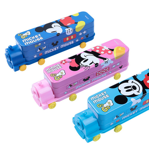 Disney Children's Learning Stationery Box Cartoon Double Decker Train Multi-functional Creative Primary School Iron Pencil Case
