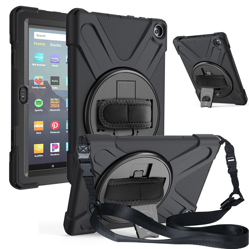 Amazon HD8 2020 Pirate King PC rotating bracket silicone protective case Amazon Fire8 strap back case