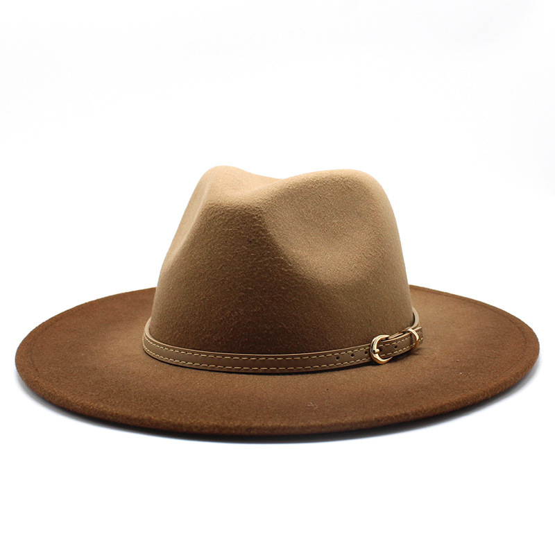 Cross-border European and American British style men and women's new spray paint gradient jazz woolen hat autumn and winter fashion big brim hat Cross-border European and American British style men and women's new spray paint gradient jazz woolen hat autumn and winter fashion big brim hat