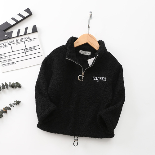 2024 Teddy Fleece Children's Sweatshirt Outerwear Spring New Letter Boy Baby Children's Long Sleeve Stand Collar Top Wholesale