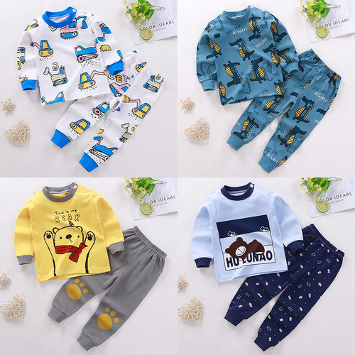 2024 New Children's Pure Cotton Underwear Set for Boys and Girls Autumn Top and Bottom for Infants and Toddlers Pajamas and Home Wear Wholesale