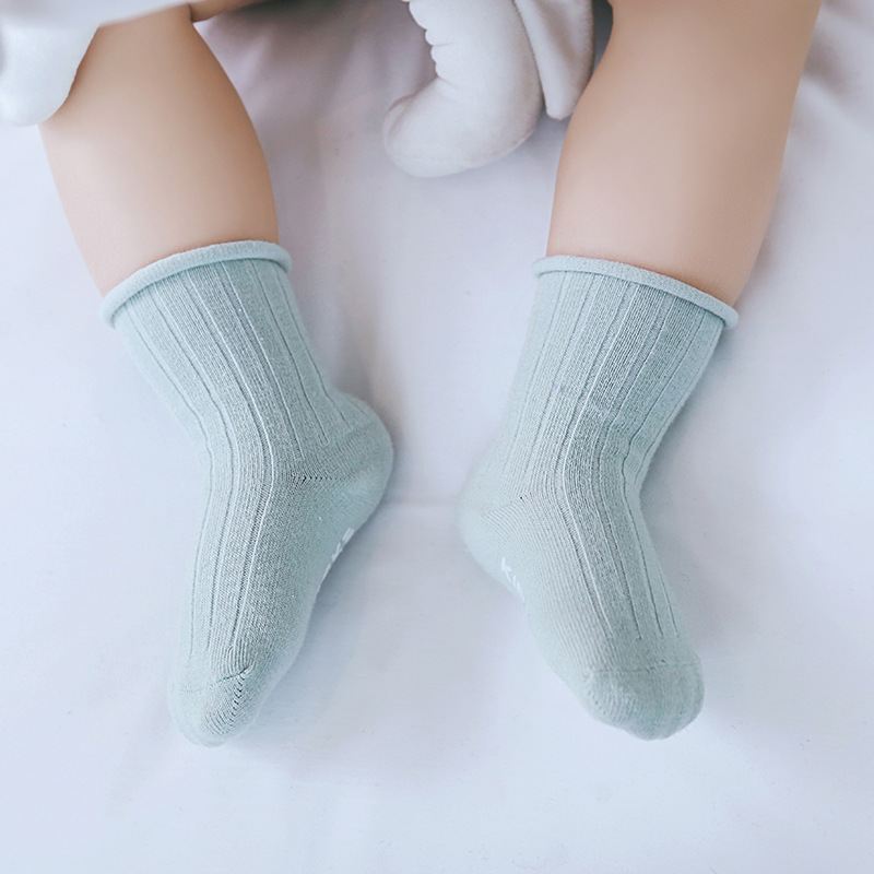 Calcetines para niños primavera y otoño aguja doble color sólido niños y niñas calcetines de algodón de media pantorrilla calcetines de bebé sin hueso calcetines de bebé cosidos a mano