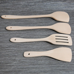 Non-painted solid beech wood spatula, kitchen appliance set, pan turner, non-damaging pan, hollow spatula, stir-frying spatula, home use