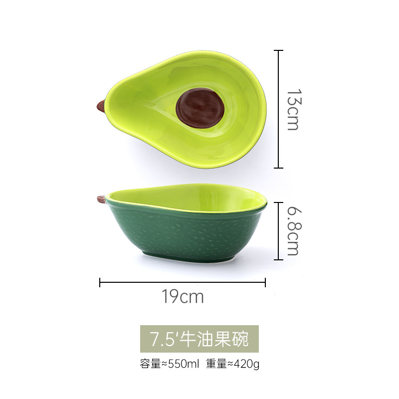 INS de estilo japonés creativo aguacate placa de cerámica hogar lindo ensalada tazón postre plato de fruta vajilla para niños