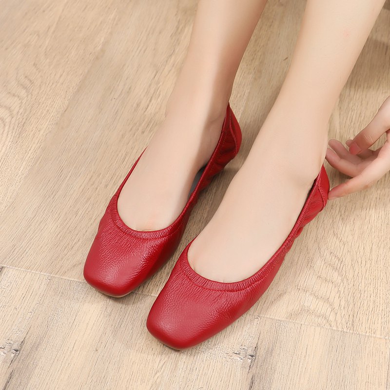 Elegant dream fiber foot Genuine leather Single shoes Shallow mouth Flat bottom Bun head Korean Edition French grandma Single shoes