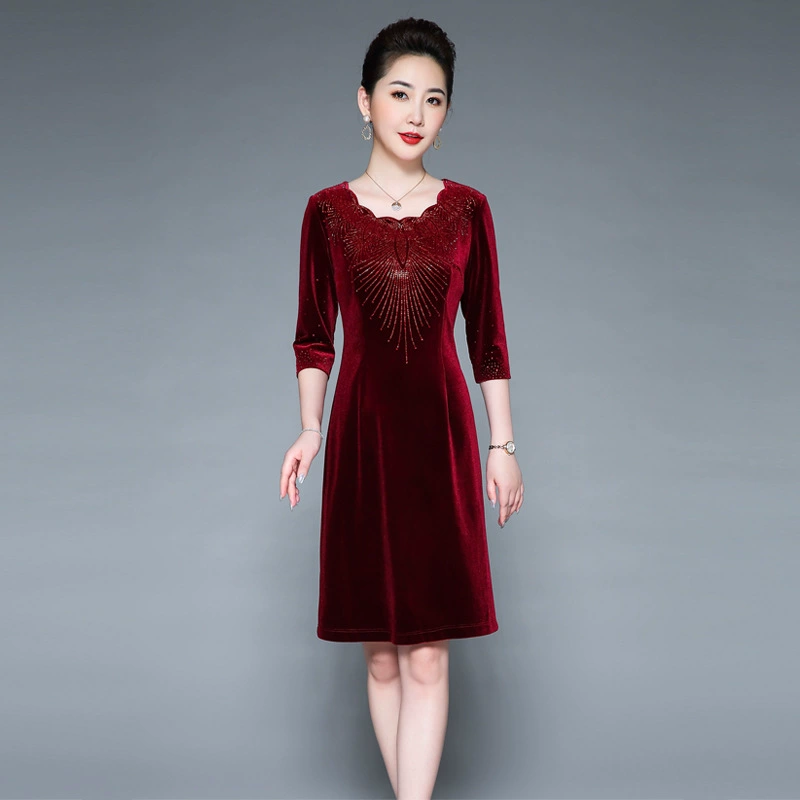 2022 Весна среднего возраста и пожилых людей Новый достойный Темперамент Золотой бархатный мать праздничное свадебное платье поколение волос