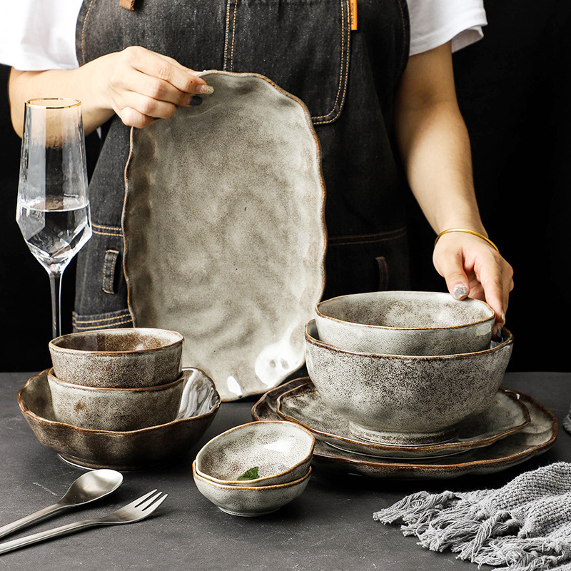 Japanese -style stone pattern tableware retro disk Personal creative…