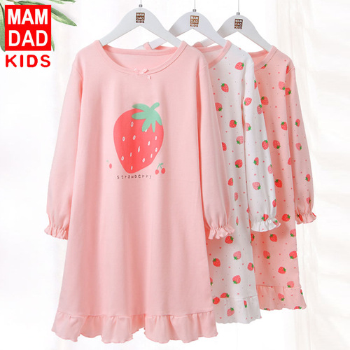 Little Girl Princess Girl Children's Cotton Long Sleeve Pajama Dress Children's Dress Spring and Autumn Children's Homecoming Suit Parent and Child Set