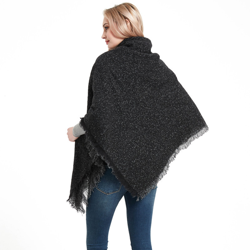 Unisex Thickened shawl for women with pimples and flowers pure black square scarf_viptrois.com