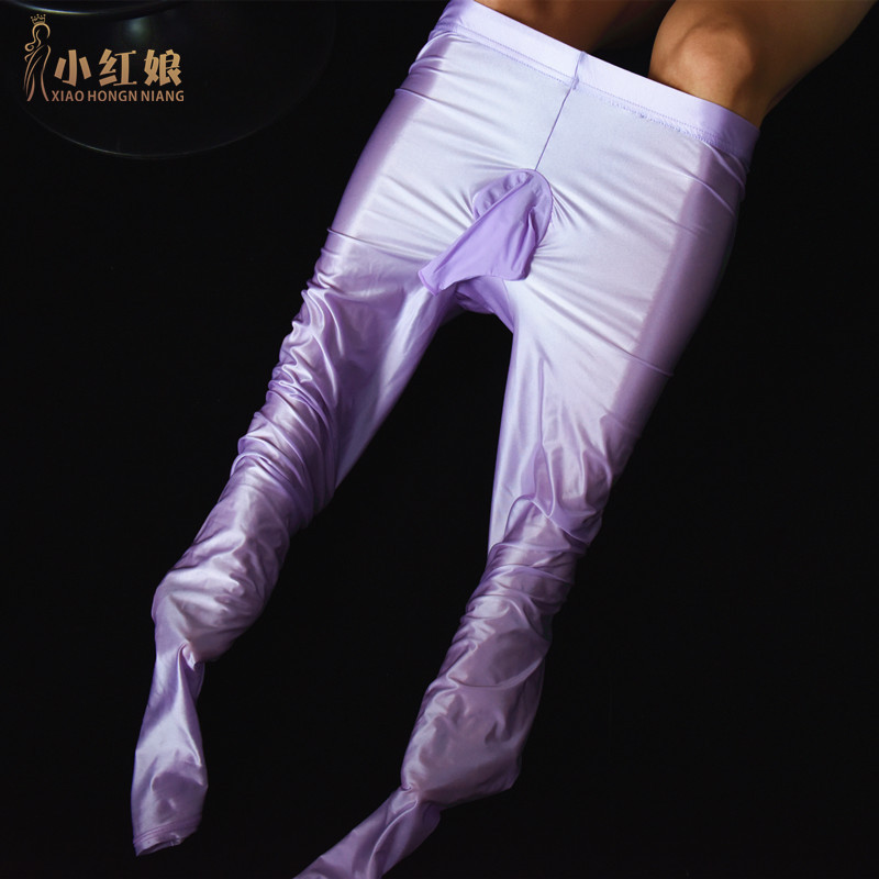 Men's Sexy Bright Silky Skin-Friendly Foot-Wrappable Vertical Line Silk Stockings Silk Smooth Super Elastic Tight Dance Yoga Pantyhose