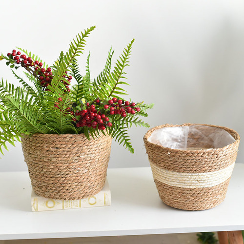 Straw flower basket flower pot potted green plant storage basket storage basket rattan woven bamboo woven flower basket
