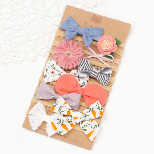 80915 baby printed bow headband 10-piece children's hair accessories set simulated flower nylon small headband
