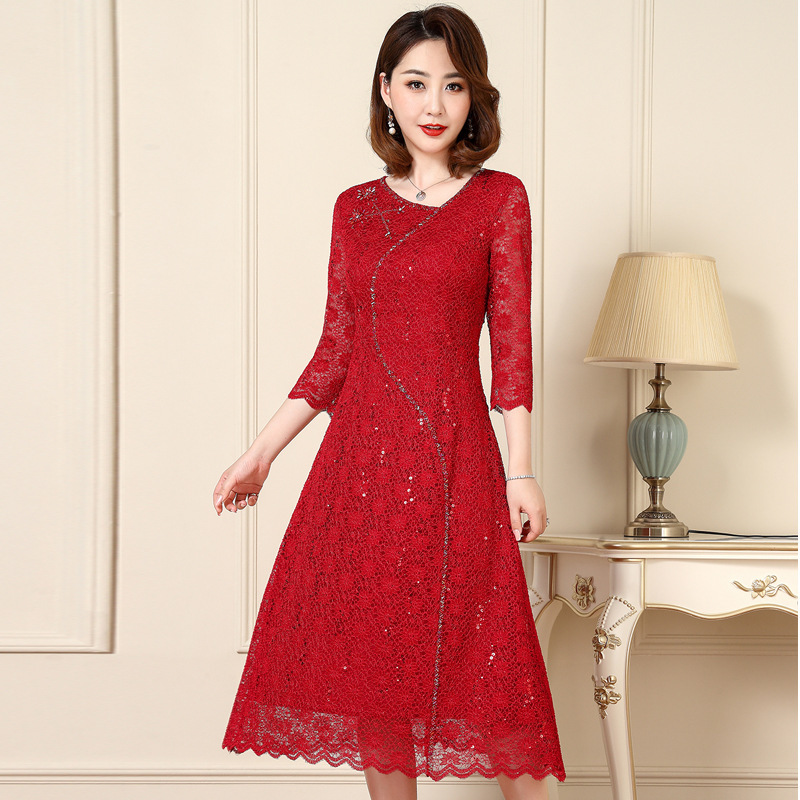 Spring and Autumn High-End Mother's Dress, Gown for Wedding Banquet, Plus-Size Beaded Long Dress for Mothers, Elegant Style