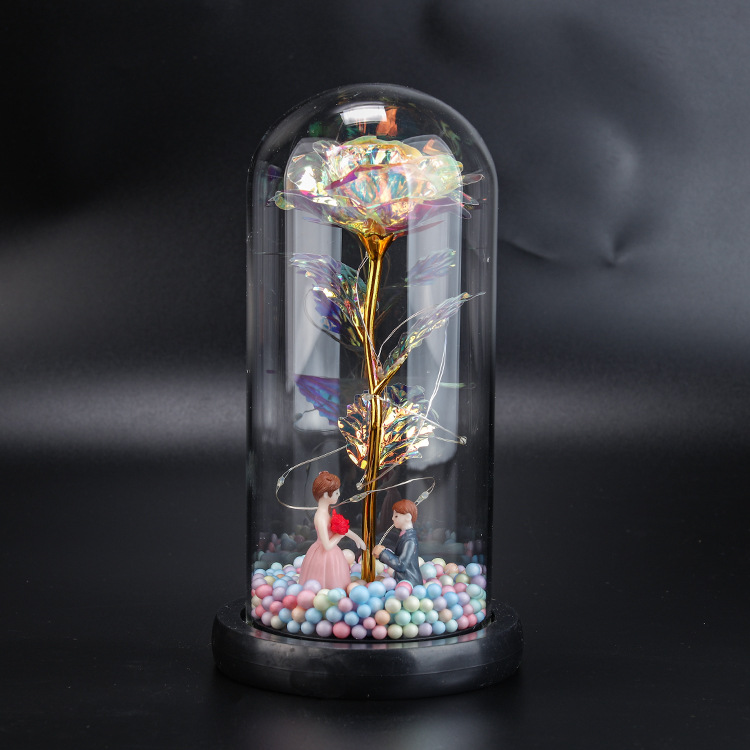 Cruz-frontera eterna flor Rosa cubierta de vidrio color oro flor música con luces regalo del Día de San Valentín Navidad escritorio pequeños adornos