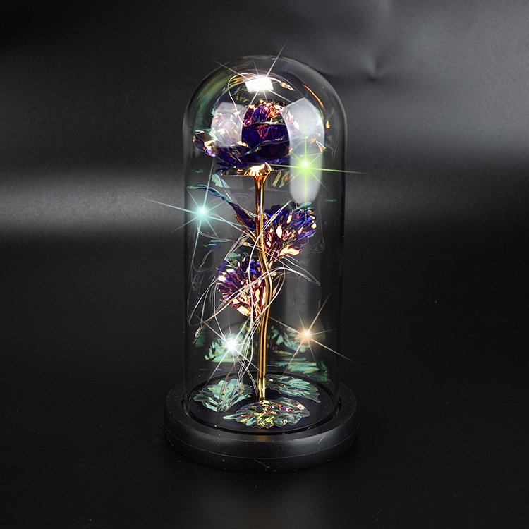 Cruz-frontera eterna flor Rosa cubierta de vidrio color oro flor música con luces regalo del Día de San Valentín Navidad escritorio pequeños adornos