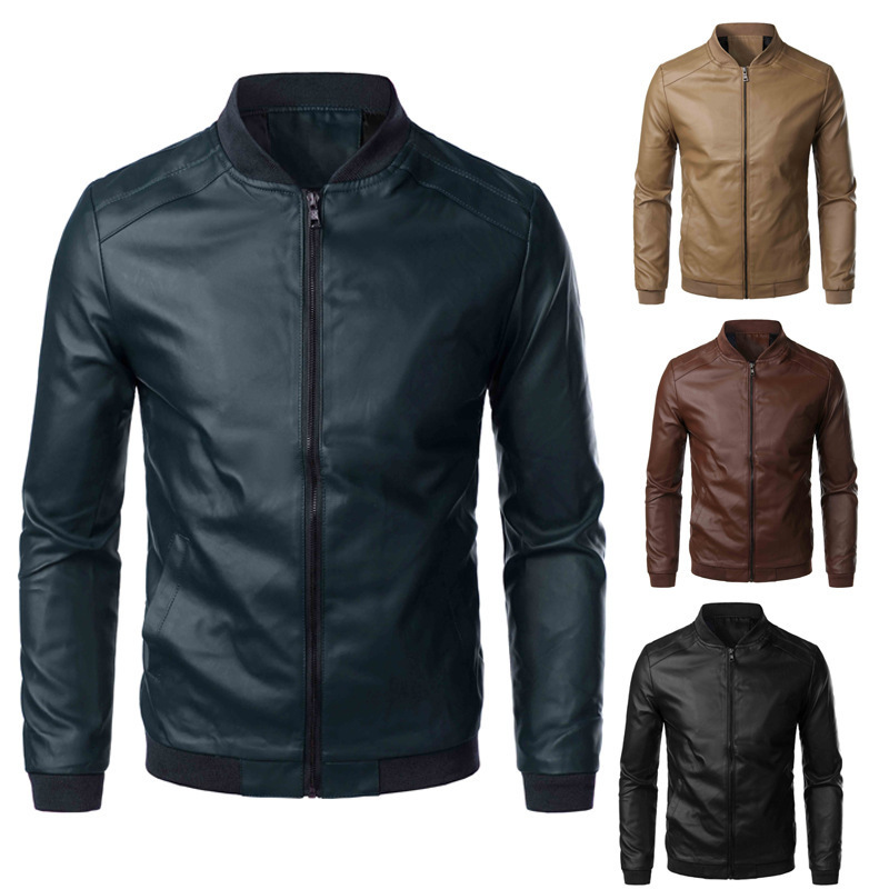 Cross-border e-commerce foreign trade Men's plus size fat men's leather jacket winter men's PU leather jacket baseball leather jacket 4-color selection Cross-border e-commerce foreign trade Men's plus size fat men's leather jacket winter men's PU leather jacket baseball leather jacket 4-color selection