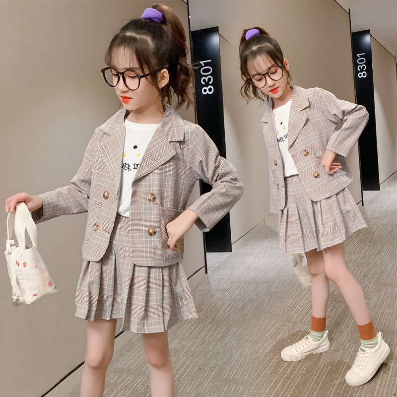 20春秋装新款女童韩版亲子西装裙套装秋季中大儿童两件套代发