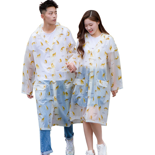 Hiking all-over printed raincoat, thickened cycling travel fashionable EVA adult pocket poncho, unicorn rain gear