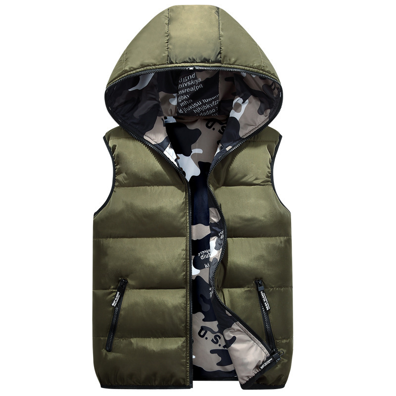 Ropa de mujer Ropa para padres e hijos Chaleco cálido para niños y niñas, chaleco con capucha de terciopelo y chaqueta de camuflaje de doble cara_voghion.com