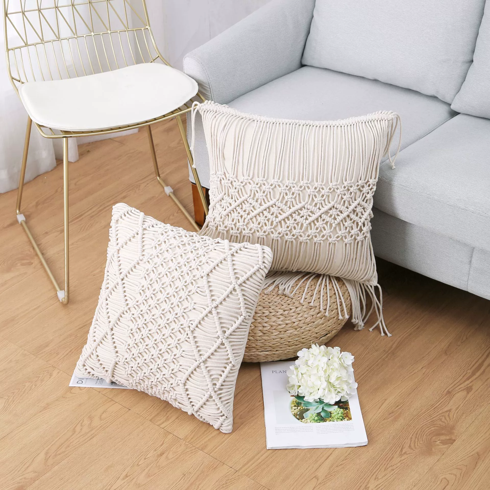 Modern Simpling Cotton Office Sofa Decoration Pillow Cushion Hand -edited Cotton String Craft Pillow Case