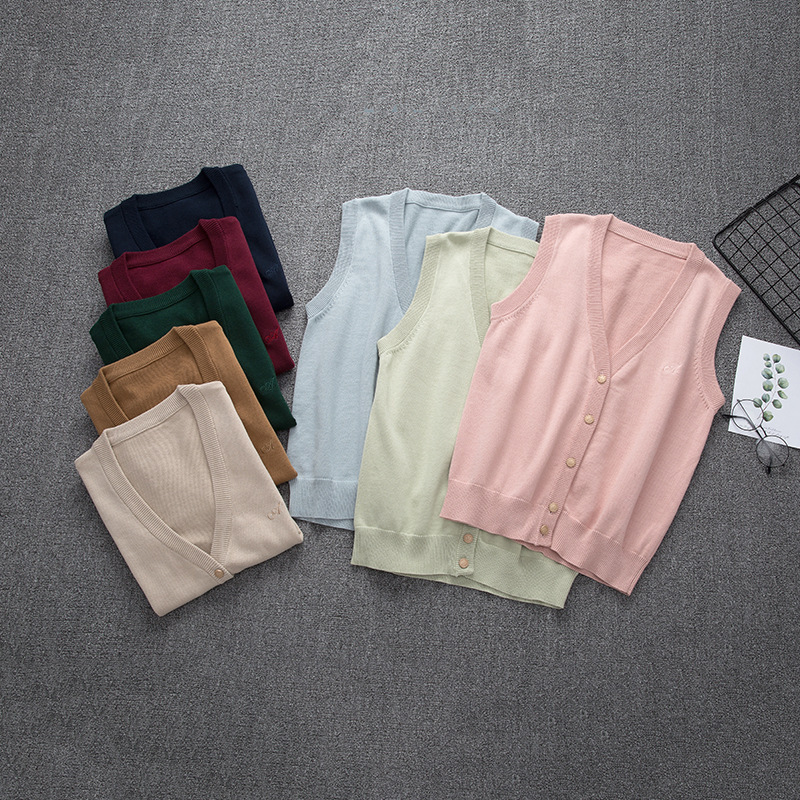 Jizhou Tea & Hong Ai Xueyuan Japanese Student JK Knitted Sweater Vest Cardigan Sleeveless Thin Hong Ai College