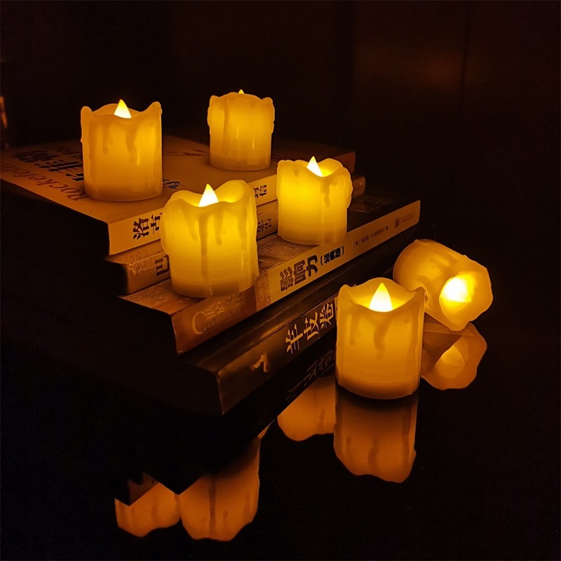 Cross-Border Led Simulated Tearful Tea Light, Battery-Powered, for Wedding Proposals, Christmas, Halloween Decoration, Ambiance Tea Light