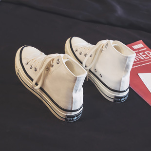 White and black high-top canvas shoes for female students Korean ulzzang classic vulcanized shoes small white versatile board shoes
