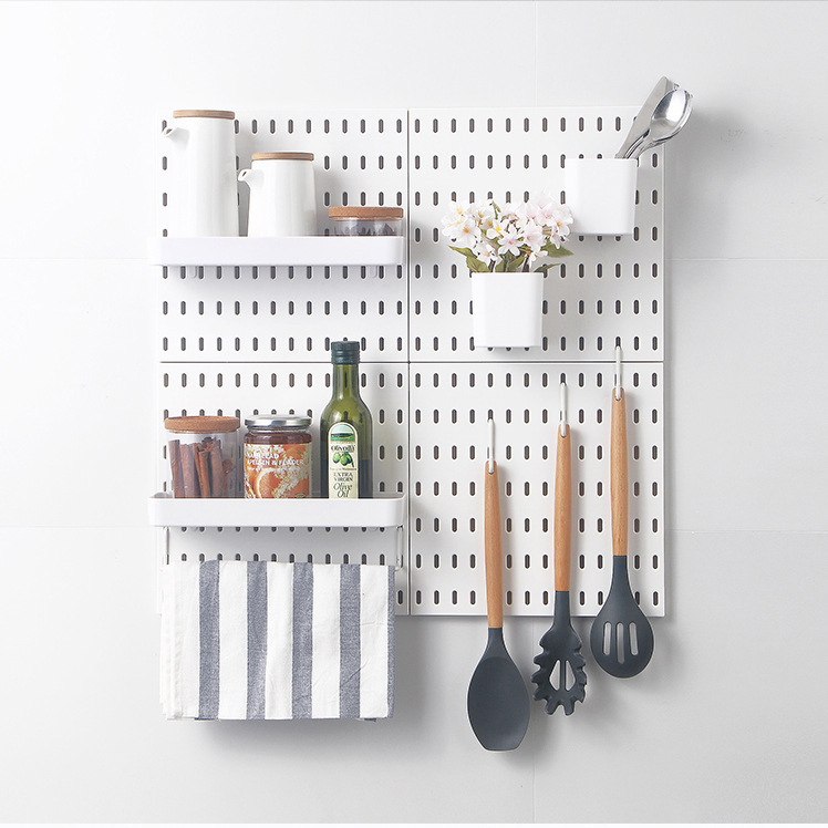 Kitchen Living Room Dormitory Artifact White Wall Hanging Punch-free Thickened Wall Hanging Rack Wall Combination Hole Board