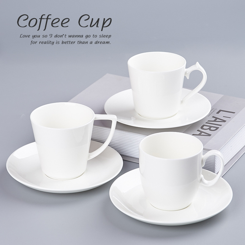 工厂批发骨瓷咖啡杯碟套装欧式陶瓷下午茶纯白咖啡杯带碟子印logo